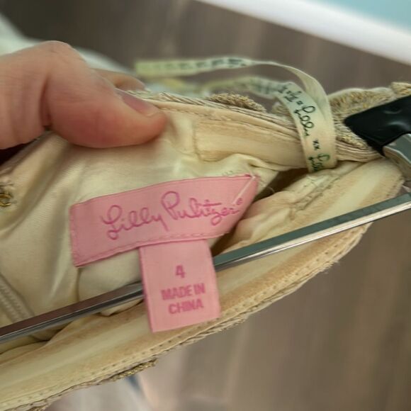 LILLY PULITZER Metallic Gold & Cream BLOSSOM DRESS Fit & Flare - Picture 5 of 8